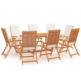 Comedor de jardín 9 piezas con cojines madera maciza de teca