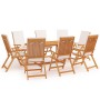 Comedor de jardín 9 piezas con cojines madera maciza de teca