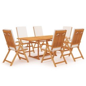 Comedor de jardín 7 piezas con cojines madera maciza de teca en Conjuntos de jardín | Comprar online en Foro24