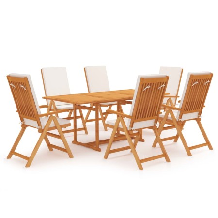 Comedor de jardín 7 piezas con cojines madera maciza de teca