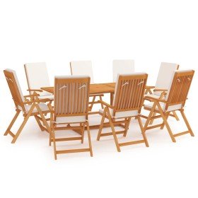 Comedor de jardín 9 piezas con cojines madera maciza de teca Comedor de jardín 9 piezas con cojines madera maciza de teca