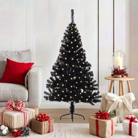 Árbol de Navidad Artificial Preiluminado Negro 120 cm PVC