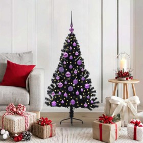 Árbol de Navidad Artificial Preiluminado Negro 120 cm PVC