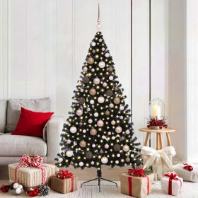 Árbol de Navidad Artificial Preiluminado Negro 180 cm PVC