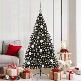 Árbol de Navidad artificial pre-iluminado Negro 180 cm PVC
