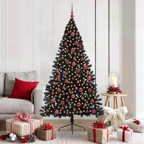 Árbol de Navidad Artificial Preiluminado Negro 180 cm PVC