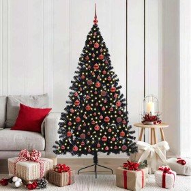 Árbol de Navidad Artificial Preiluminado Negro 180 cm PVC