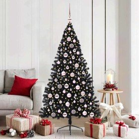 Árbol de Navidad Artificial Preiluminado Negro 180 cm PVC