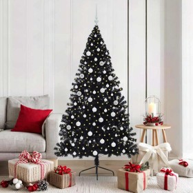 Árbol de Navidad Artificial Preiluminado Negro 180 cm PVC