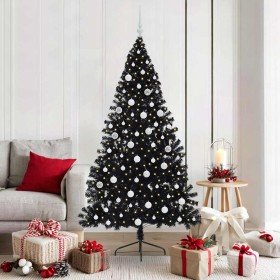 Árbol de Navidad Artificial Preiluminado Negro 180 cm PVC