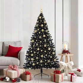 Árbol de Navidad Artificial Preiluminado Negro 180 cm PVC