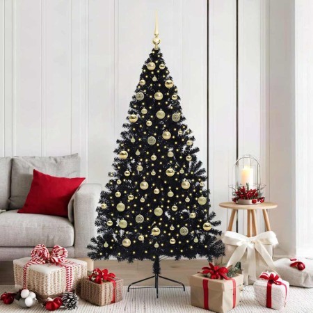 Árbol de Navidad Artificial Preiluminado Negro 180 cm PVC