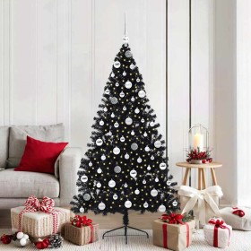 Árbol de Navidad Artificial Preiluminado Negro 180 cm PVC