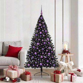 Árbol de Navidad Artificial Preiluminado Negro 180 cm PVC