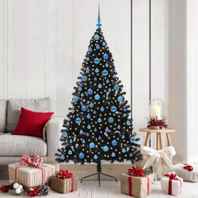 Árbol de Navidad Artificial Preiluminado Negro 180 cm PVC
