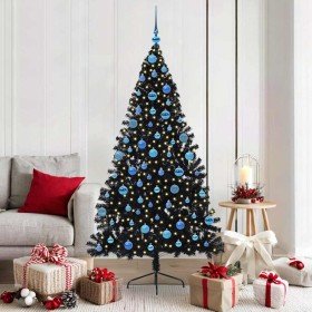 Árbol de Navidad Artificial Preiluminado Negro 180 cm PVC
