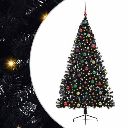 Árbol de Navidad Artificial Preiluminado Negro 180 cm PVC