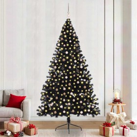 Árbol de Navidad Artificial Preiluminado Negro 240 cm PVC