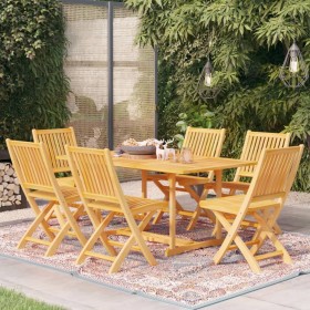 Conjunto de comedor de jardín 7 piezas madera maciza de teca