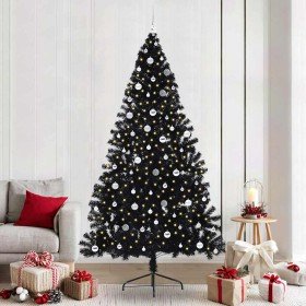 Árbol de Navidad Artificial Preiluminado Negro 240 cm PVC