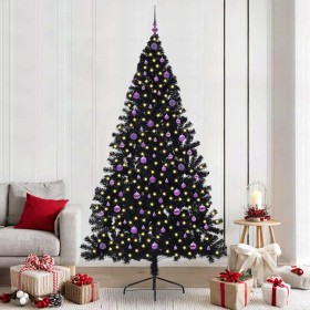Árbol de Navidad Artificial Preiluminado Negro 240 cm PVC