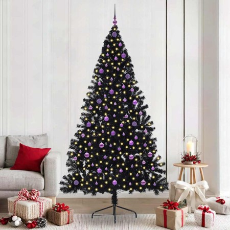 Árbol de Navidad Artificial Preiluminado Negro 240 cm PVC