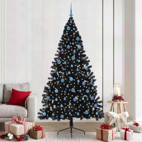 Árbol de Navidad Artificial Preiluminado Negro 240 cm PVC