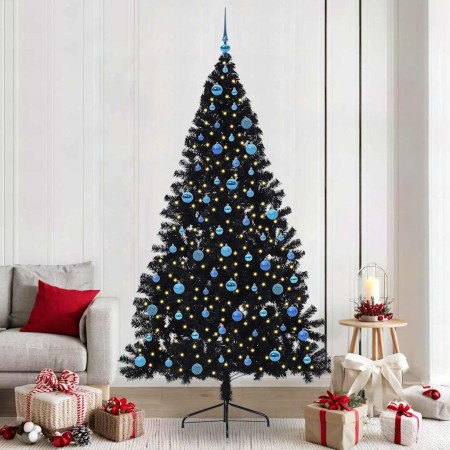 Árbol de Navidad Artificial Preiluminado Negro 240 cm PVC