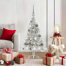 Árbol de Navidad Artificial Preiluminado Plateado 120 cm PET
