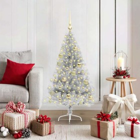 Árbol de Navidad Artificial Preiluminado Plateado 120 cm PET