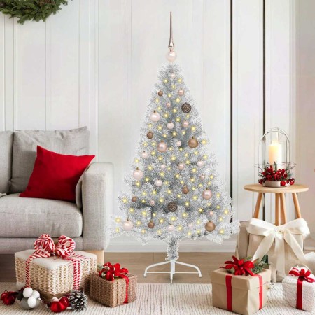 Árbol de Navidad Artificial Preiluminado Plateado 150 cm PET