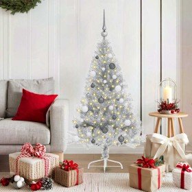 Árbol de Navidad Artificial Preiluminado Plateado 150 cm PET