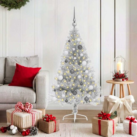 Árbol de Navidad Artificial Preiluminado Plateado 150 cm PET