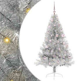 Árbol de Navidad Artificial Preiluminado Plateado 150 cm PET