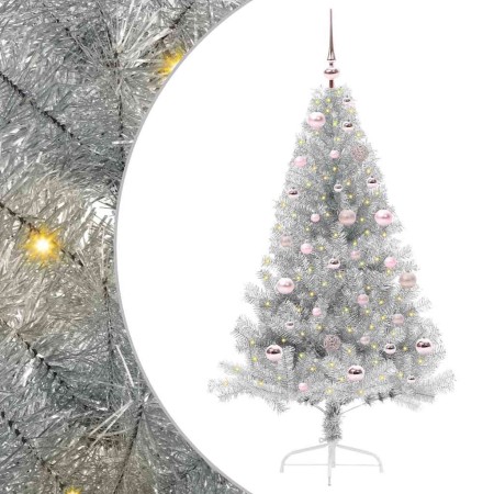 Árbol de Navidad Artificial Preiluminado Plateado 150 cm PET