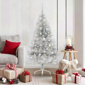 Árbol de Navidad Artificial Preiluminado Plateado 150 cm PET