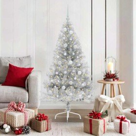 Árbol de Navidad Artificial Preiluminado Plateado 150 cm PET