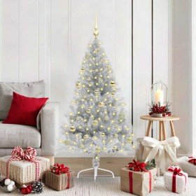 Árbol de Navidad Artificial Preiluminado Plateado 150 cm PET