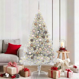 Árbol de Navidad Artificial Preiluminado Plateado 180 cm PET