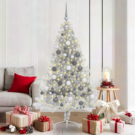 Árbol de Navidad Artificial Preiluminado Plateado 180 cm PET