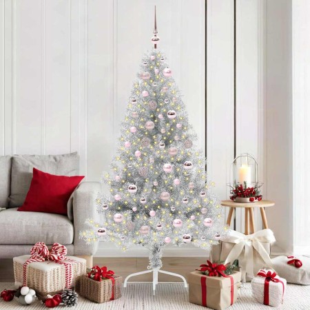 Árbol de Navidad Artificial Preiluminado Plateado 180 cm PET