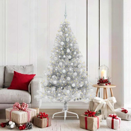 Árbol de Navidad Artificial Preiluminado Plateado 180 cm PET