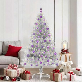 Árbol de Navidad Artificial Preiluminado Plateado 180 cm PET