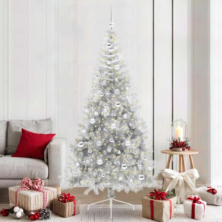 Árbol de Navidad Artificial Preiluminado Plateado 210 cm PET