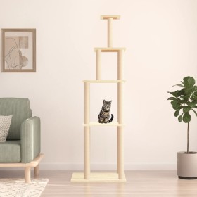 Rascador para gatos con postes de sisal color crema 183 cm
