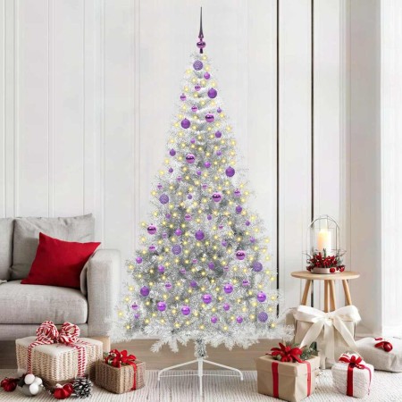 Árbol de Navidad Artificial Preiluminado Plateado 210 cm PET