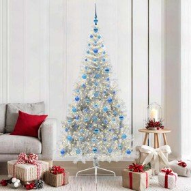 Árbol de Navidad Artificial Preiluminado Plateado 210 cm PET