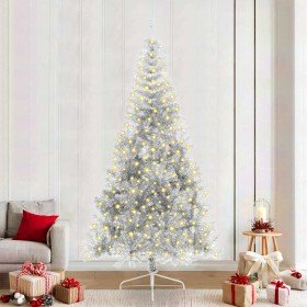 Árbol de Navidad Artificial Preiluminado Plateado 240 cm PET