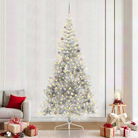 Árbol de Navidad Artificial Preiluminado Plateado 240 cm PET