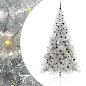 Árbol de Navidad Artificial Preiluminado Plateado 240 cm PET
